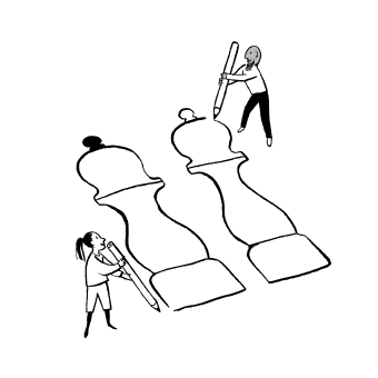 graphic of two people drawing large salt and pepper shakers