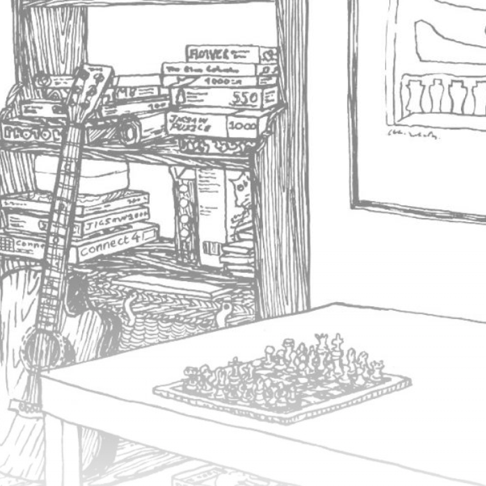 sketch of chess set on table