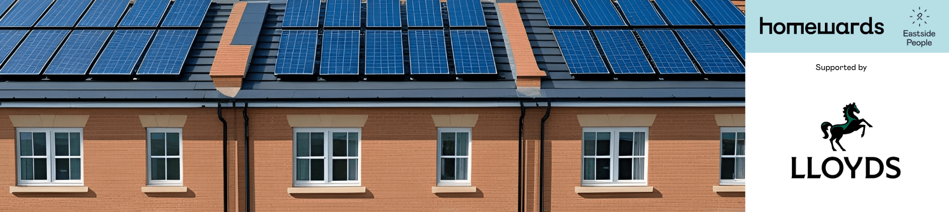 Social Investment webinar website event banner with Lloyds and Homewards logos and houses with solar panels