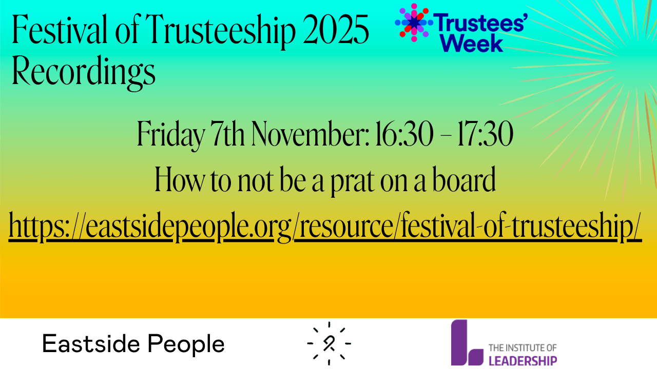 Festival of Trusteeship Fri 7th Nov 2025. How to not be a prat on a board. Website post