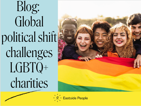 LGBTQ+ challenges Dr Alex Rhys Blog Website Post words and an image of young LGBTQ+ people with a rainbow flag
