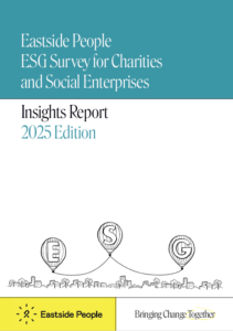 ESG Insights Report 2025 Front Page. Writing and 3 balloons illustration.