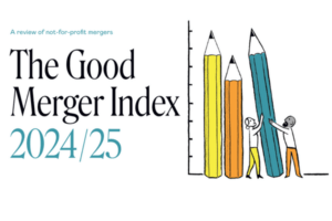 Good Merger Index 25-26 cover image with wording and illustration oerson holding up 3 coloured pencils in a chart