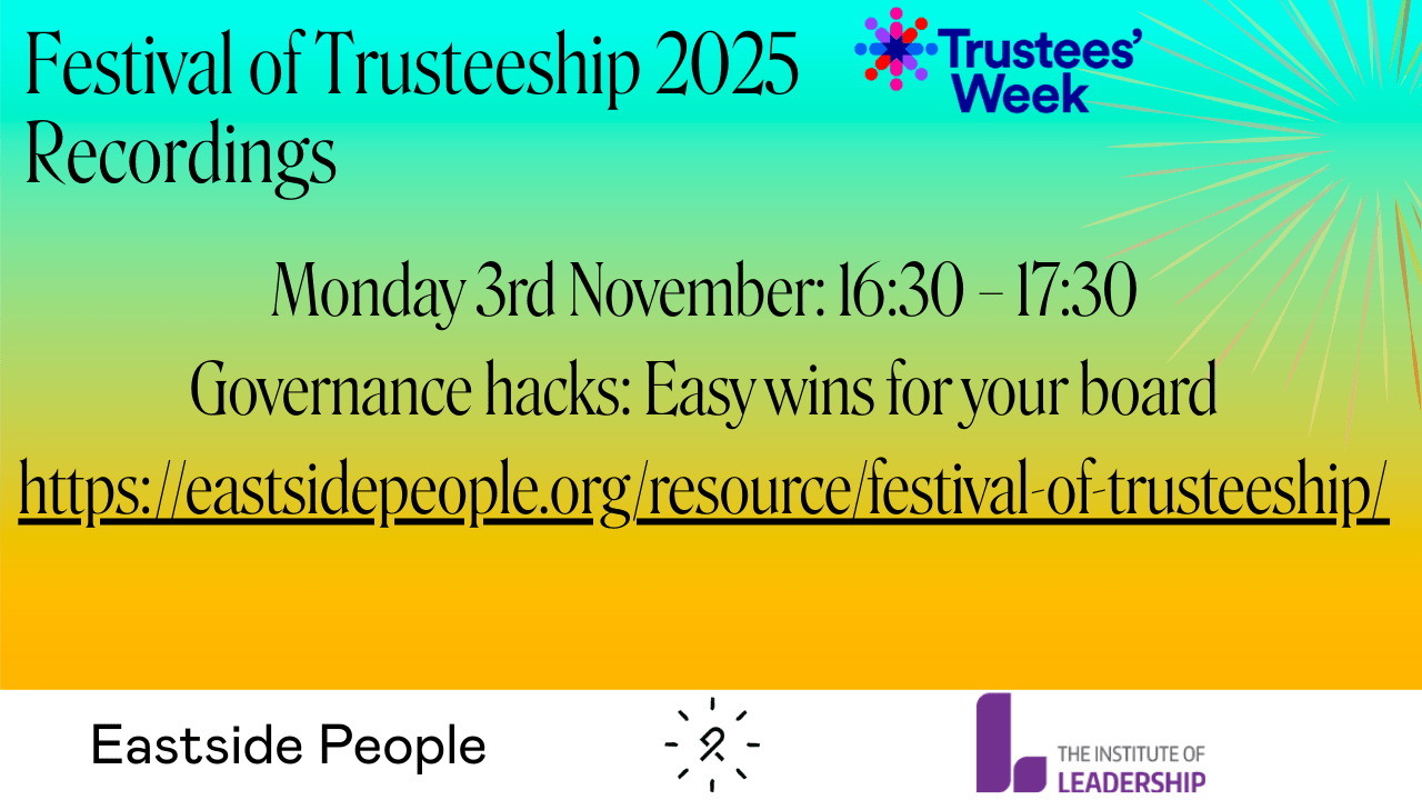 Festival of Trusteeship Mon 3rd Nov 2025. Governance hacks Easy wins for your board recording post