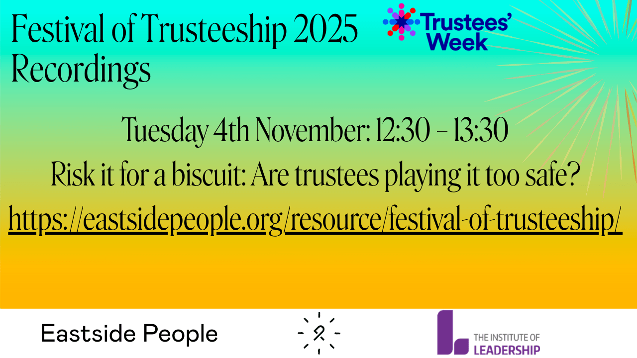 Festival of Trusteeship Tue 4th Nov 2025. Risk it for a biscuit Are trustees playing it too safe? Recording post
