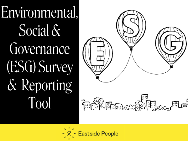 3 balloon illustration with letters E, S and G inside and wording Free Environmental, Social & Governance (ESG) Survey for charities and not-for-profits
