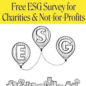 3 balloon illustration with letters E, S and G inside and wording Free Environmental, Social & Governance (ESG) Survey for charities and not-for-profits