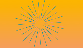 Festival of Trusteeship yellow orange background and cyan and orange starburst
