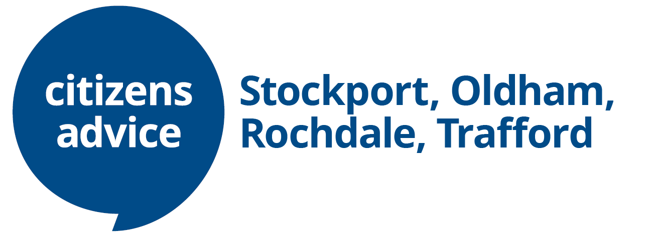 Blue logo for Citizens Advice Stockport, Oldham, Rochdale, Trafford