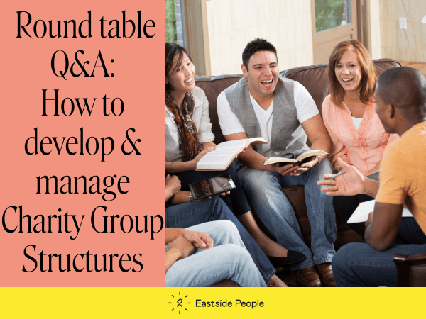 Wording Charity Group Structures Roundtable Q&A 6 young people sitting on a sofa with open books and all smiling