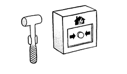 graphic of a fire alarm with a hammer next to it
