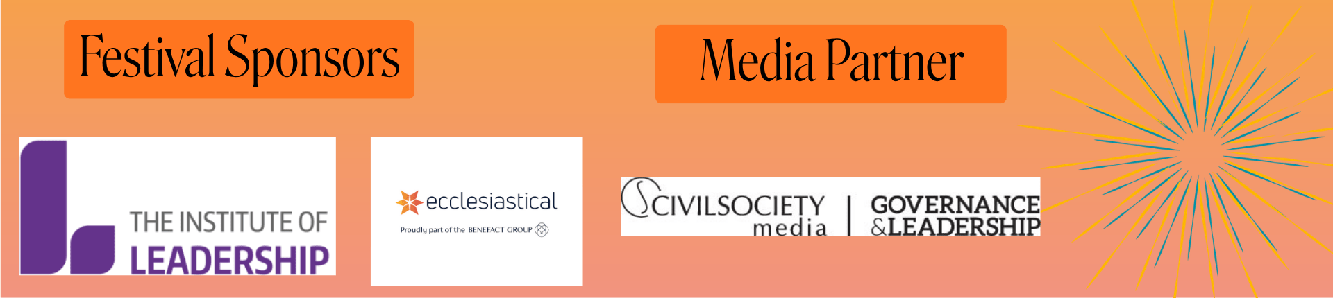 Festival of Trusteeship 2026 sponsor Website banner updated with logos for The Institute of Leadership, Ecclesiastical and Civil Society Media